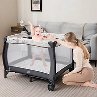 Costway Kids Portable Playard Nursery Center Crib with Hanging Toys & Music Box Unisex 0-3 Years