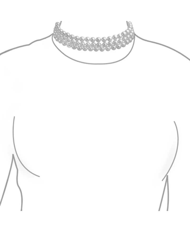 Bling Jewelry Hand Knotted 3 Row White Simulated Pearl Strand Collar Necklace Prom