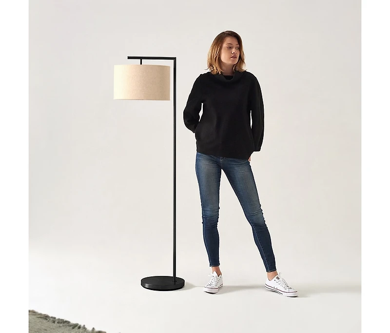Brightech Montage Modern 60" Led Arc Floor Lamp with Fabric Drum Shade, Smart Plug Compatible, Bulb Included