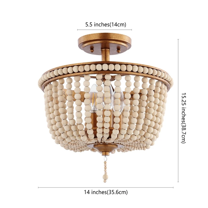 Jonathan Y Allie Wood Beaded/Metal Led Flush Mount Ceiling Light