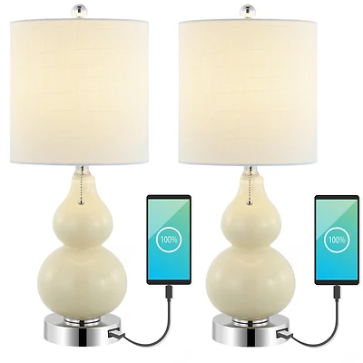 Jonathan Y Cora Classic Retro Glass Led Table Lamp with Usb Charging Port (Set of 2)