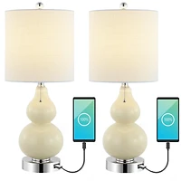 Jonathan Y Cora Classic Retro Glass Led Table Lamp with Usb Charging Port (Set of 2)