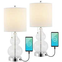 Jonathan Y Cora Classic Retro Glass Led Table Lamp with Usb Charging Port (Set of 2)