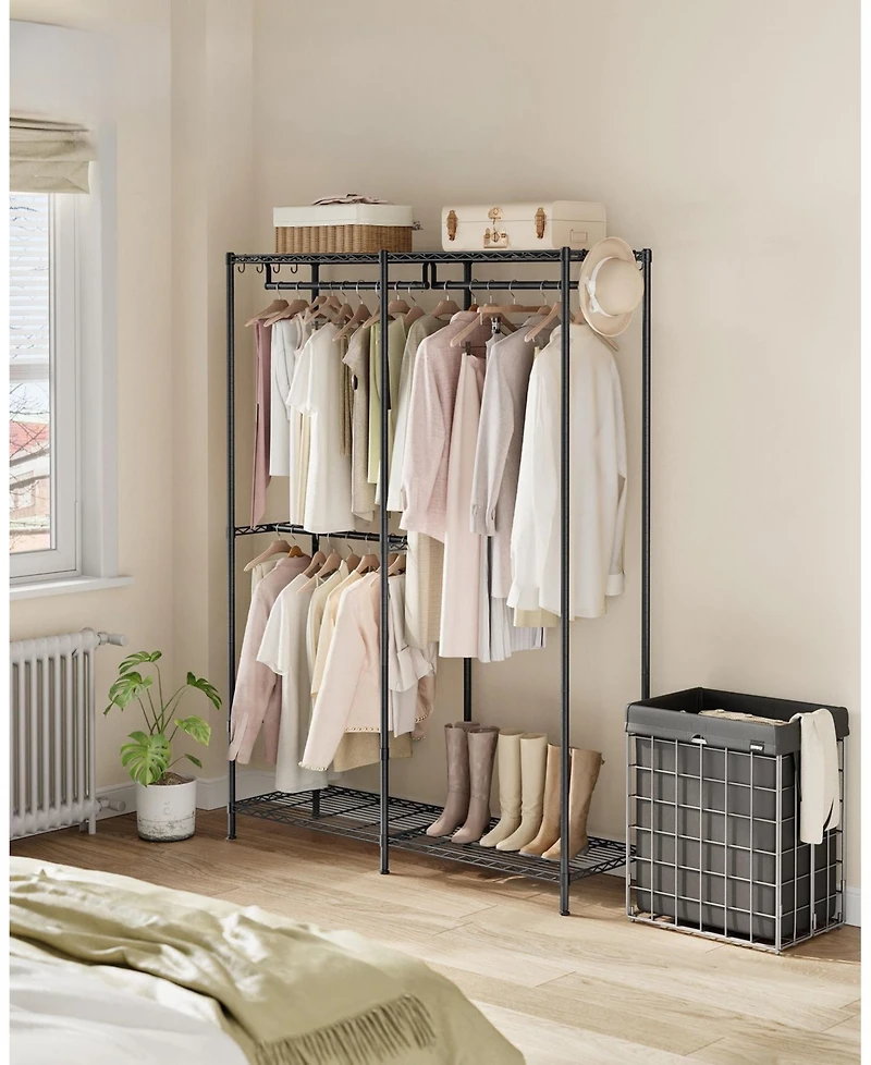 Slickblue Metal Clothing Racks, Heavy-Duty Garment Rack with Adjustable Wire Shelves, Hanging Rods, Hooks