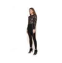 Terese Sydonna Women's Long Sleeve Black Mystique Metallic Stretch Lace Tunic
