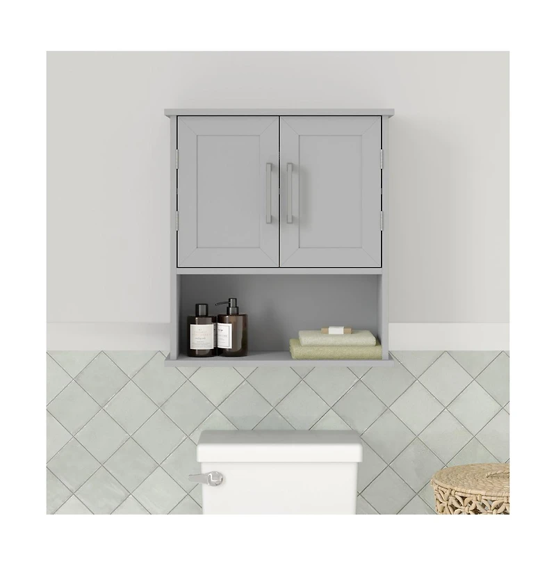 Merrick Lane Vigo Wall Mounted Bathroom Medicine Cabinet With Adjustable Cabinet Shelf, Lower Open Shelf, And Magnetic Closure Doors