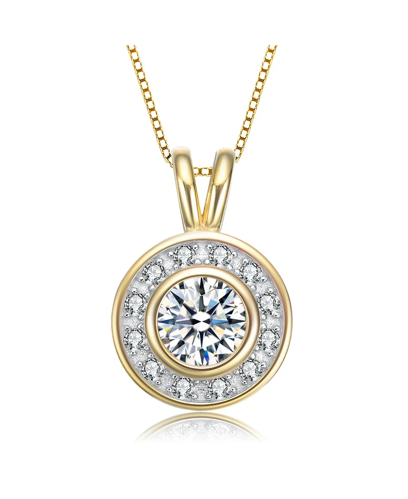 Modern Sterling Silver with Cubic Zirconia Round Bezel Pendant