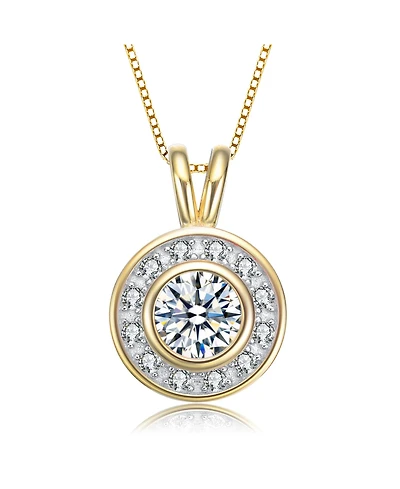 Modern Sterling Silver with Cubic Zirconia Round Bezel Pendant