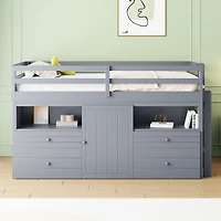 Simplie Fun Twin Loft Bed With 4 Drawers, Underneath Cabinet And Shelves, Espresso