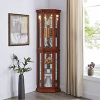 Streamdale Furniture Walnut Corner Curio Cabinet with Lights & Adjustable Shelves