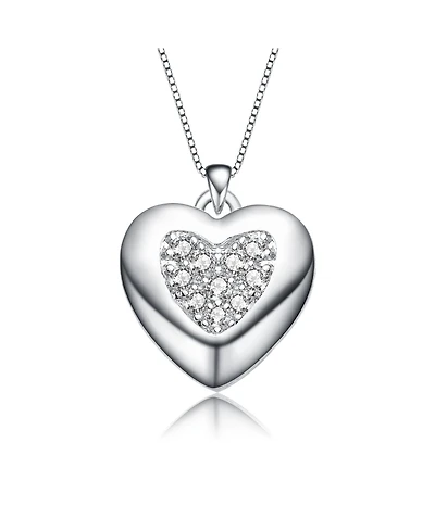White Gold Plated with Cubic Zirconia French Pave Heart Pendant Necklace