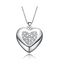White Gold Plated with Cubic Zirconia French Pave Heart Pendant Necklace