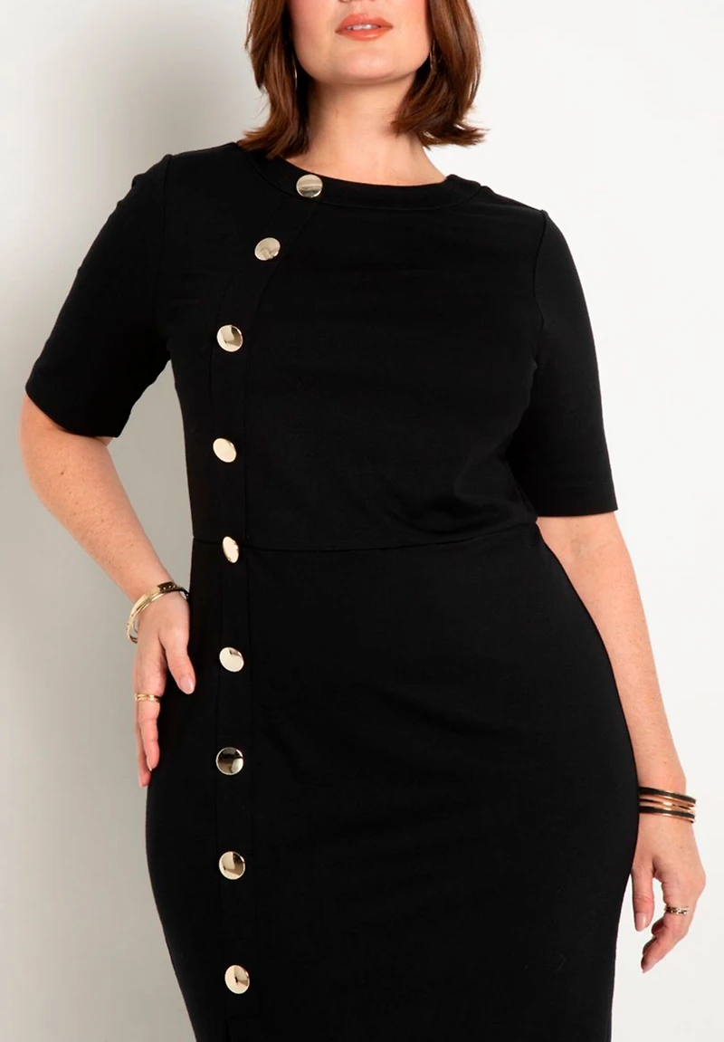 Eloquii Women's Plus Button Front Workwear Dress