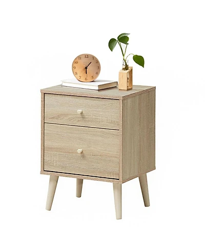 Inolait 2-Drawer Nightstand Beside End Side Table with Rubber Legs