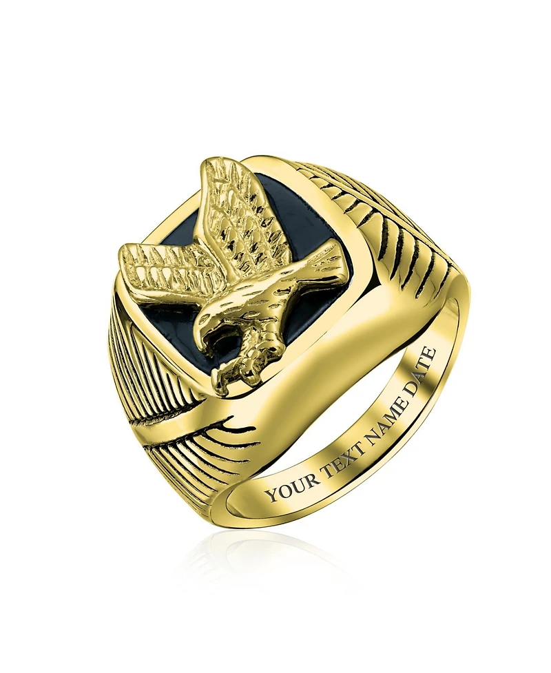 Bling Jewelry Large Statement Square Black Patriotic Usa American Bald Eagle Signet Ring Stainless Steel