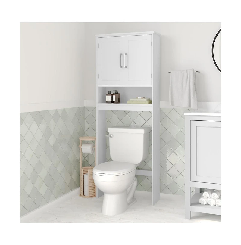 Merrick Lane Vigo Over The Toilet Bathroom Organizer With Shelves And Magnetic Closure Doors
