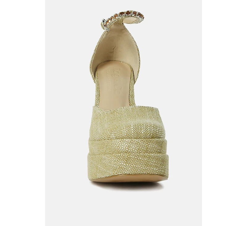 Cosette Diamante Embellished Ankle Strap High Block Heel Sandals Off White