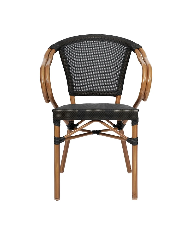 Merrick Lane Mael Stacking Thonet Bistro Style Chair With Arms, Textilene Seat, And Bamboo Finished Metal Frame For Indoor/Outdoor Use