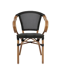 Merrick Lane Mael Stacking Thonet Bistro Style Chair With Arms, Textilene Seat, And Bamboo Finished Metal Frame For Indoor/Outdoor Use
