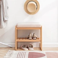 Simplie Fun Natural Solid Wood Shoe Bench, Beech Wood Storage Rack Organizer With High Rebound Sponge Cushion