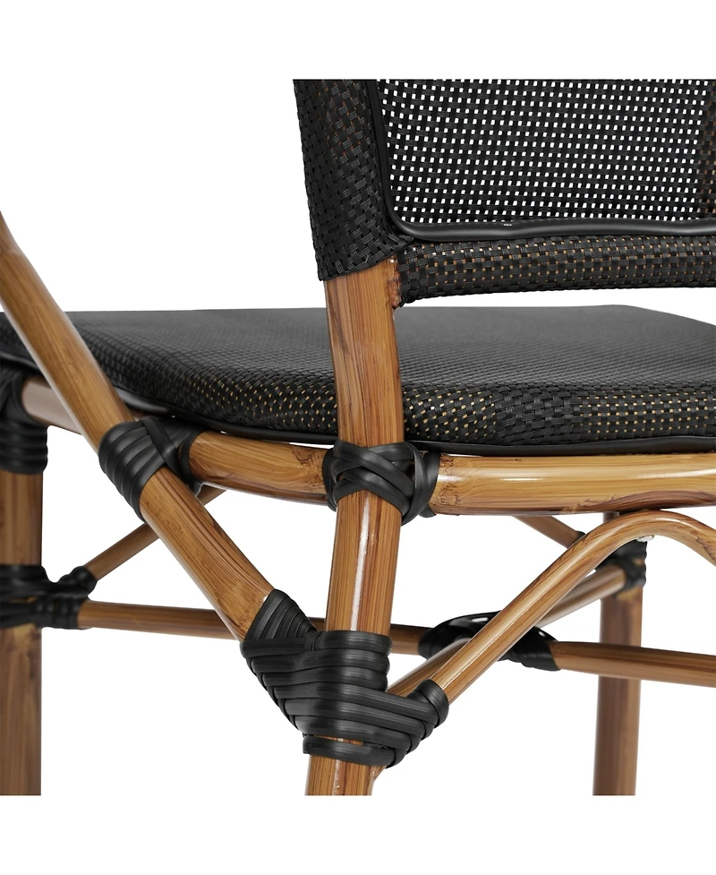 Merrick Lane Mael Stacking Thonet Bistro Style Chair With Arms, Textilene Seat, And Bamboo Finished Metal Frame For Indoor/Outdoor Use