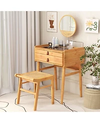 Sugift Bamboo Makeup Vanity Table with Mirror with 2 Storage Drawers