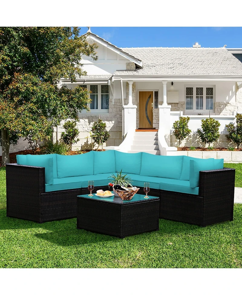 Sugift 6 Pieces Rattan Patio Sectional Sofa Set with Cushions for 4-5 Person