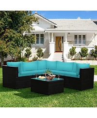 Sugift 6 Pieces Rattan Patio Sectional Sofa Set with Cushions for 4-5 Person