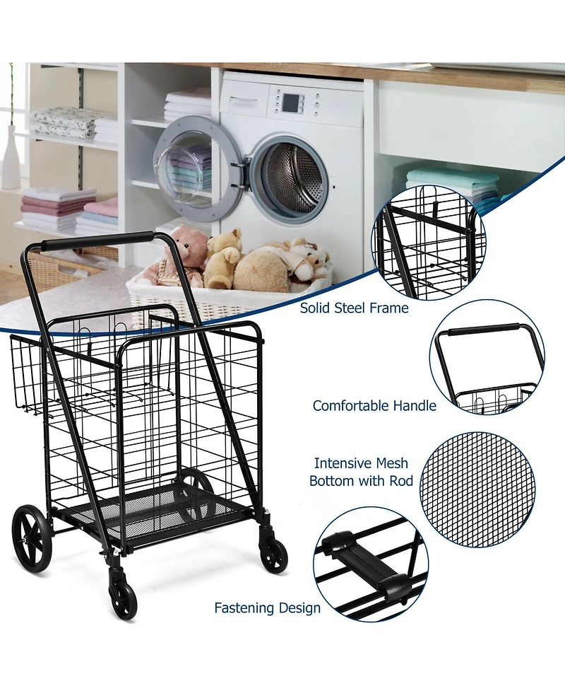 Sugift Heavy Duty Folding Utility Shopping Double Cart