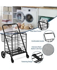 Sugift Heavy Duty Folding Utility Shopping Double Cart
