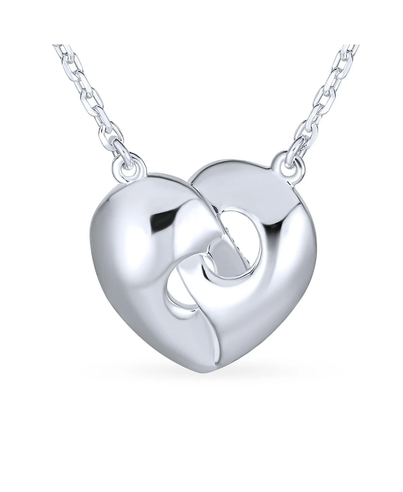 Bling Jewelry Crystal Accent 3D Interlocking Pink Enamel Heart Message Word Mom Heart Necklace Pendant For Women Mother Sterling Silver