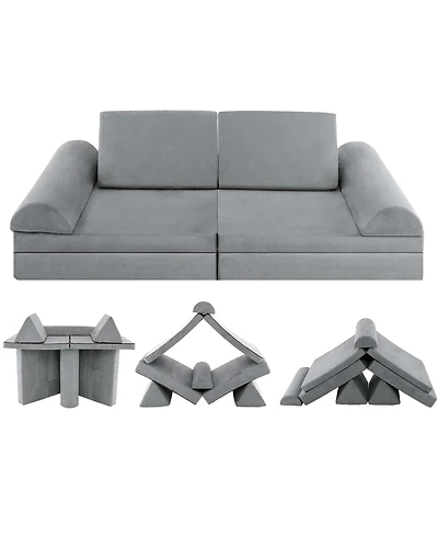 Costway 6 Pcs Kids Play Sofa Set Modular Convertible Foam Folding Couch Toddler Playset