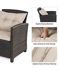 4 Pieces Patio Rattan Conversation Furniture Set with Glass Top Coffee Table