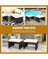 2 Pieces Patio Rattan Ottomans with Soft Cushion for Patio and Garden