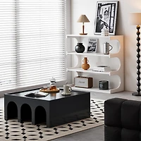 Streamdale Furniture 4-Tier Black Book Shelf & Coffee Table