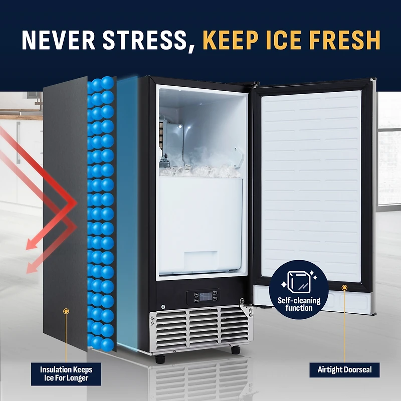 Newair 15" Undercounter 80 lbs. Daily Clear Ice Cube Maker Machine, Built-in or Freestanding Design, 40 Cubes ready in 15-30 Mins, Fingerprint Re
