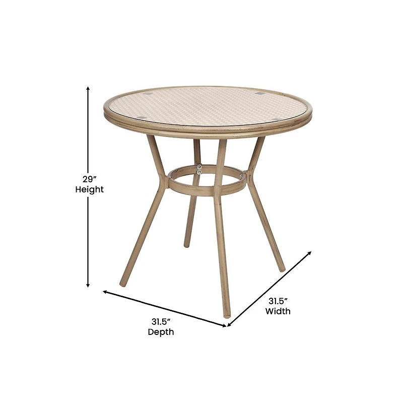 Merrick Lane Celia Bistro Style Table With Glass Top, Pe Rattan, Stack Chairs