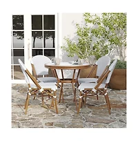 Merrick Lane Celia Bistro Style Table With Glass Top, Pe Rattan, Stack Chairs