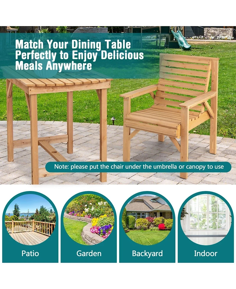 Outdoor Solid Fir Wood Chair with Inclined Backrest