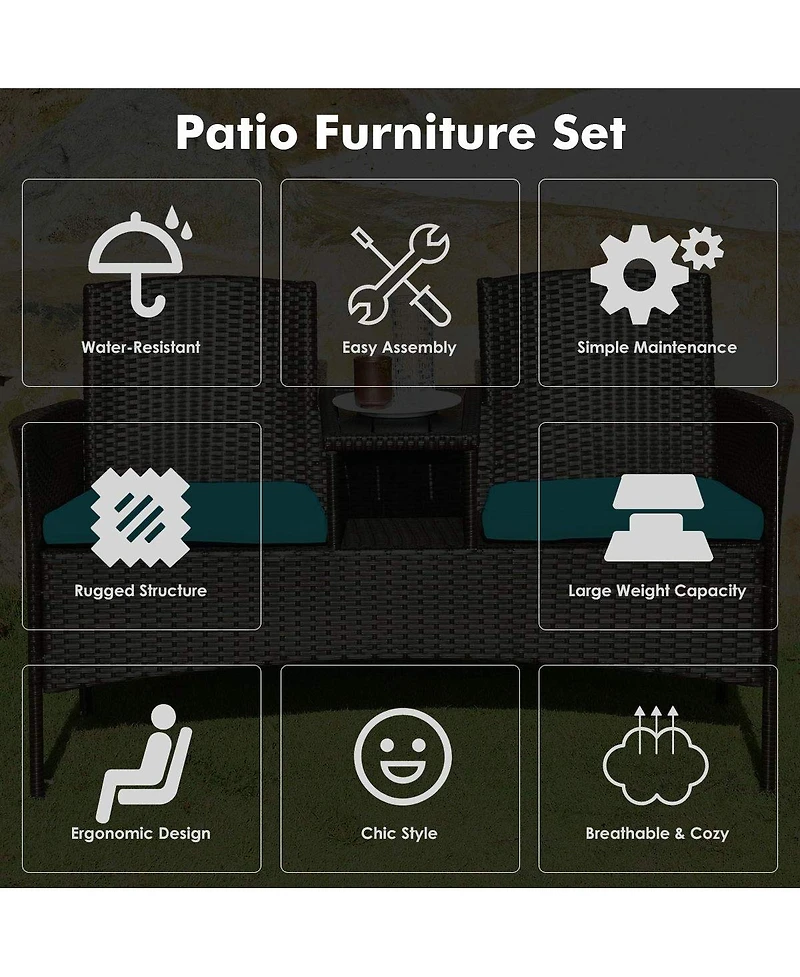 Sugift Patented Modern Patio Set with Built-in Coffee Table and Cushions