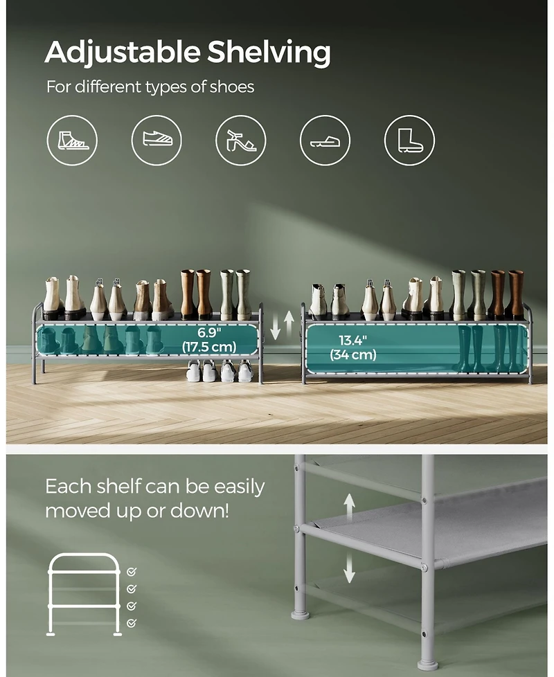 Slickblue Multi Tier Shoe Rack, Shoe Organizer, Fabric Shoe Shelf Storage, Height-Adjustable Shoe Rack, 2 Tier