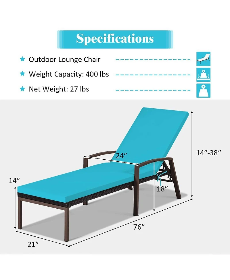 Inolait Outdoor Adjustable Reclining Patio Rattan Lounge Chair with Backrest