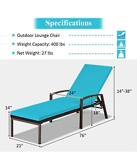 Inolait Outdoor Adjustable Reclining Patio Rattan Lounge Chair with Backrest