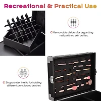 Byootique Aluminum Rolling Makeup Train Case with Table Salon Nail Trolley Cosmetic Organizer Black