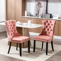 Nikki Collection Modern, High-end Tufted Solid Wood Contemporary Velvet Upholstered Dining Chair with Wood Legs Nailhead Trim 2-Pcs Set, Pink