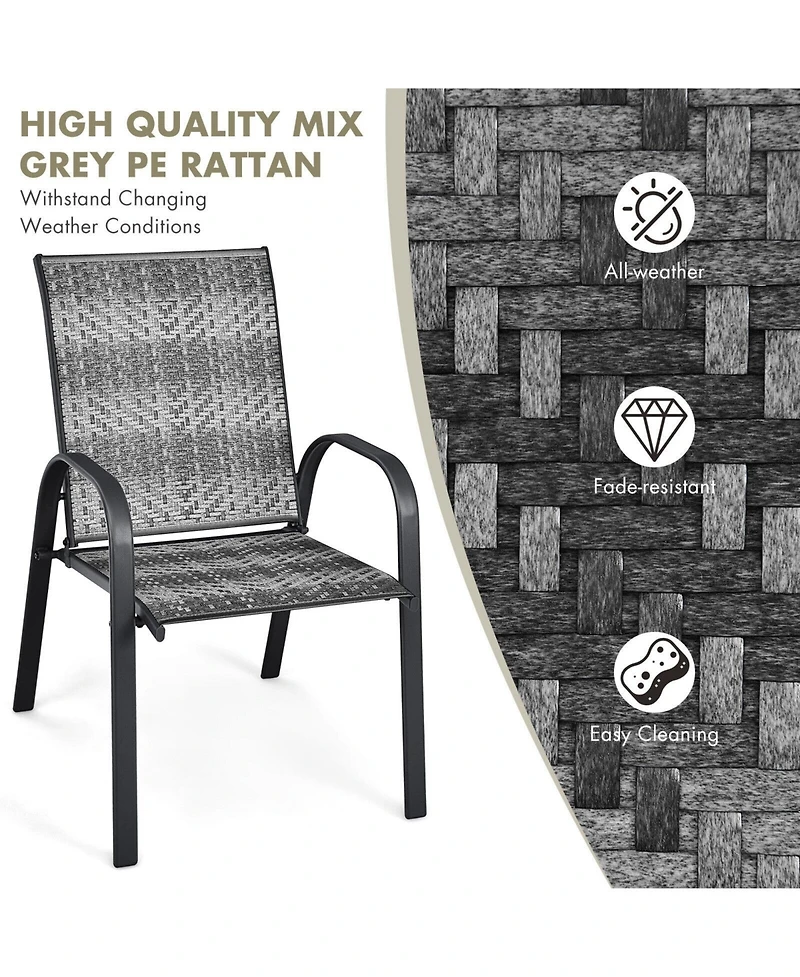 Sugift Set of 6 Outdoor Pe Wicker Stackable Chairs with Sturdy Steel Frame