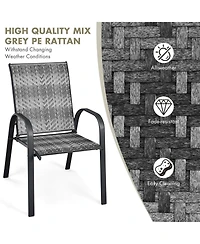 Sugift Set of 6 Outdoor Pe Wicker Stackable Chairs with Sturdy Steel Frame