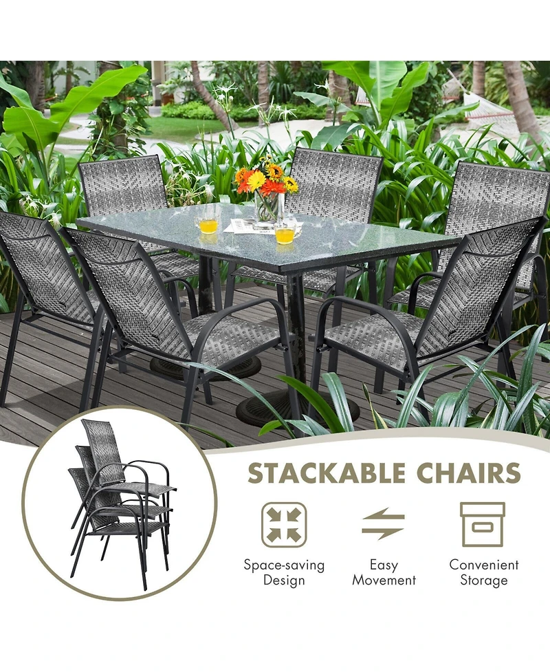 Sugift Set of 6 Outdoor Pe Wicker Stackable Chairs with Sturdy Steel Frame