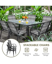 Sugift Set of 6 Outdoor Pe Wicker Stackable Chairs with Sturdy Steel Frame