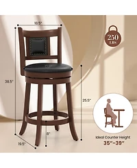 Sugift 25.5 Inch Upholstered Bar Stools Set of 2 with Curved Backrest and Footrest